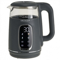 Чайник DELTA LUX DE-1027 корпус из термост. стекла и пластика, LCD дисплей,  серый: 2200Вт, 1,7л (6)